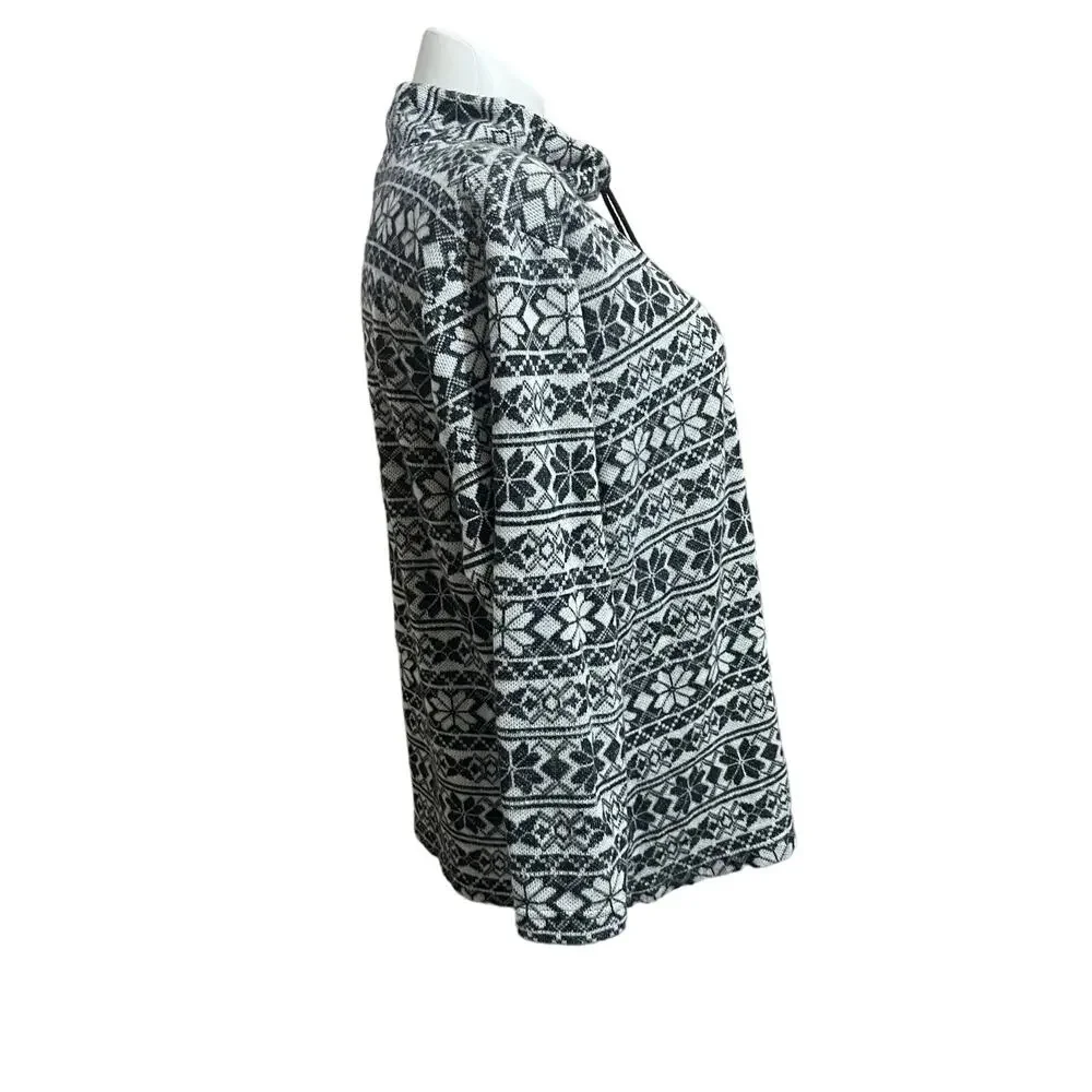 Vintage 90s Stefano International L Sweater Black & White Nordic Print Mock Neck
